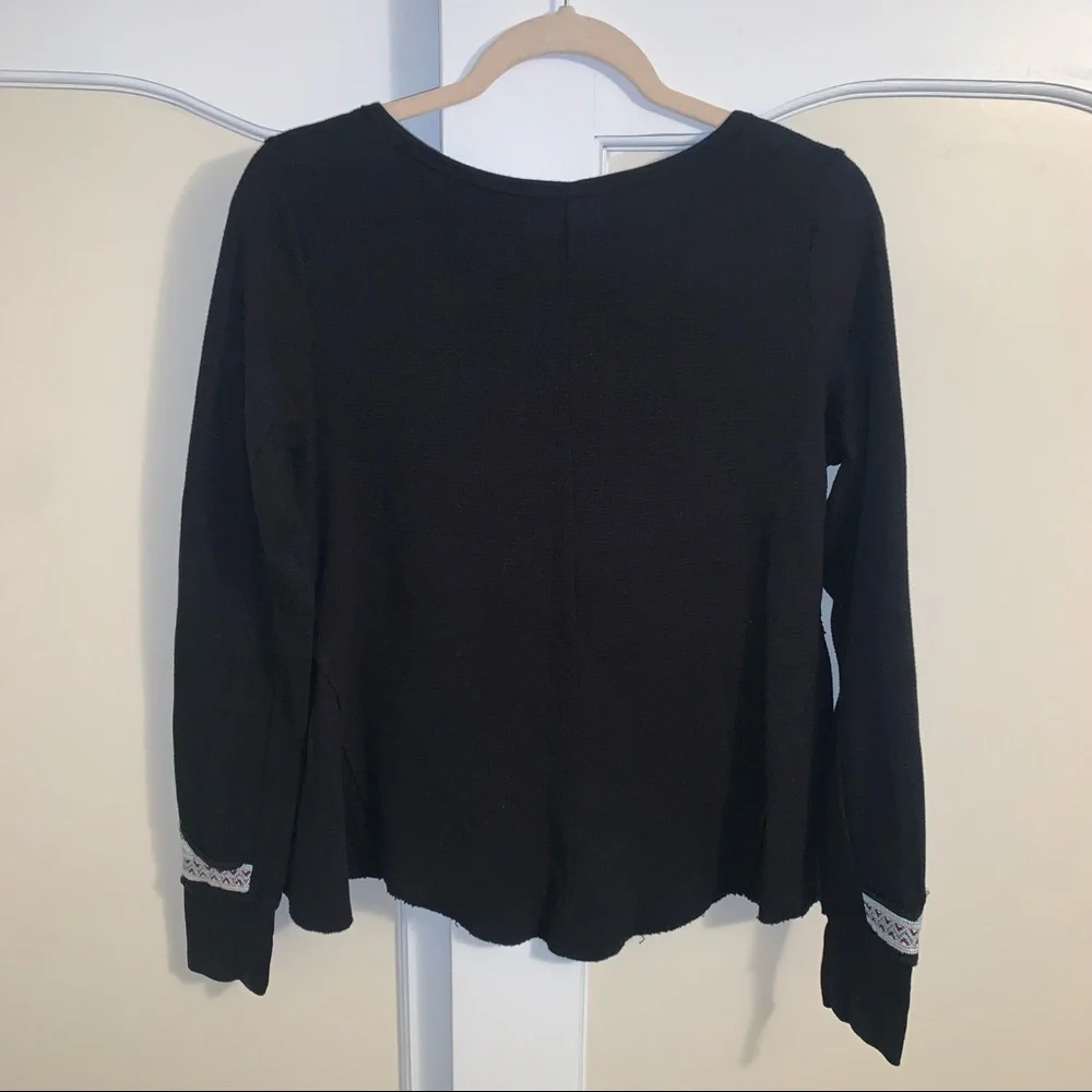 Shyanne Embroidered Black 100% Cotton Raw Hem Thermal Shirt